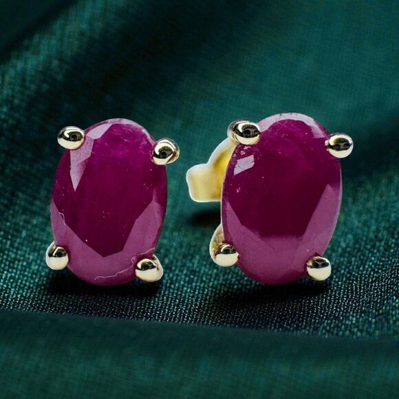 Unbranded Jewelry - VINTAGE- 14K Gold Natural Ruby Earrings -1.25 Carat T.W. Oval Cut Burmese Rubies